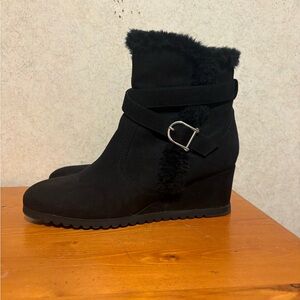Unisa Black Suede Wedge Boots Booties With Buckle Women’s Size 9